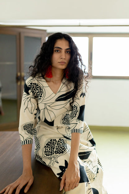 Cream pomegranate print Kurta