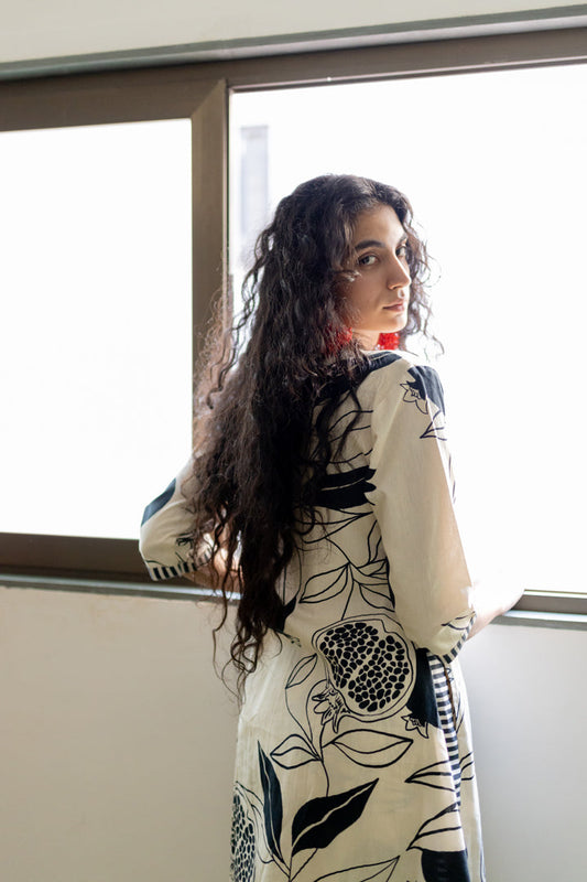 Cream pomegranate print Kurta