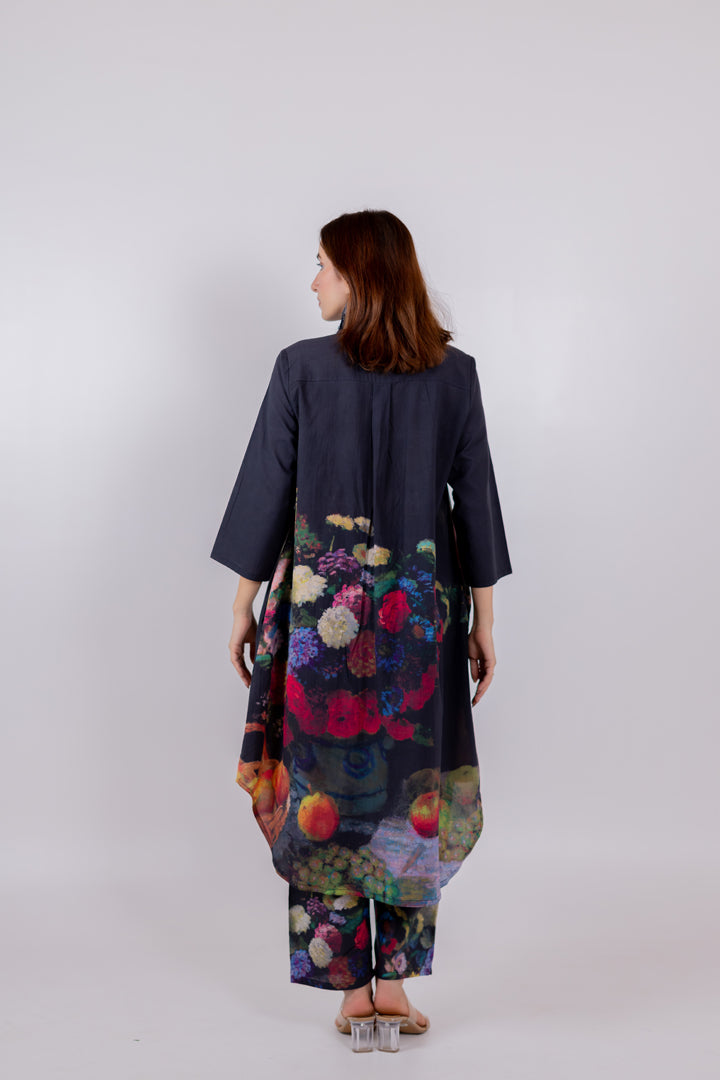 Black Blooms Tunic Set
