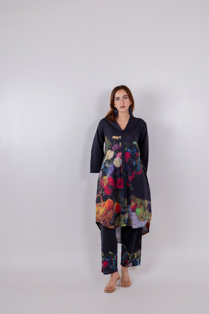 Black Blooms Tunic Set