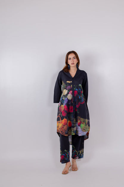 Black Blooms Tunic Set