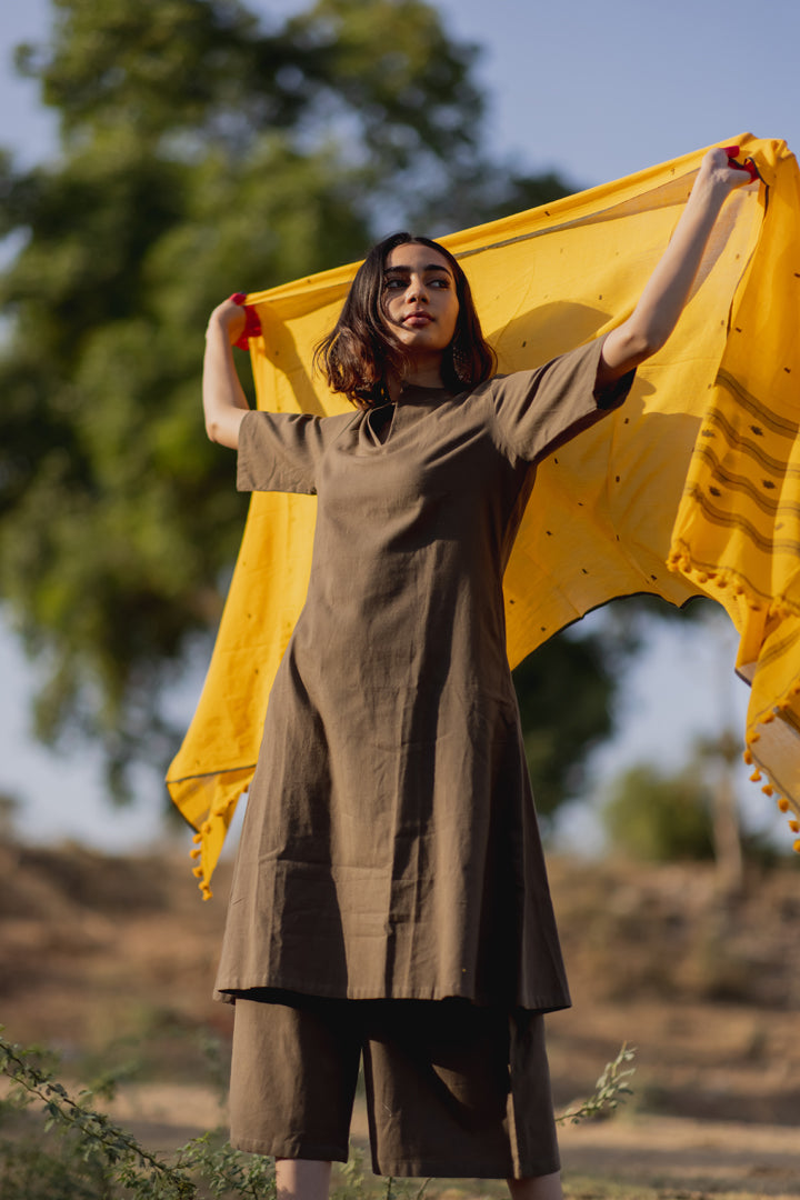 Charcoal Kurta Set with Yellow Dupatta