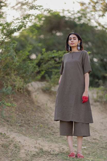 Charcoal Kurta Set with Yellow Dupatta
