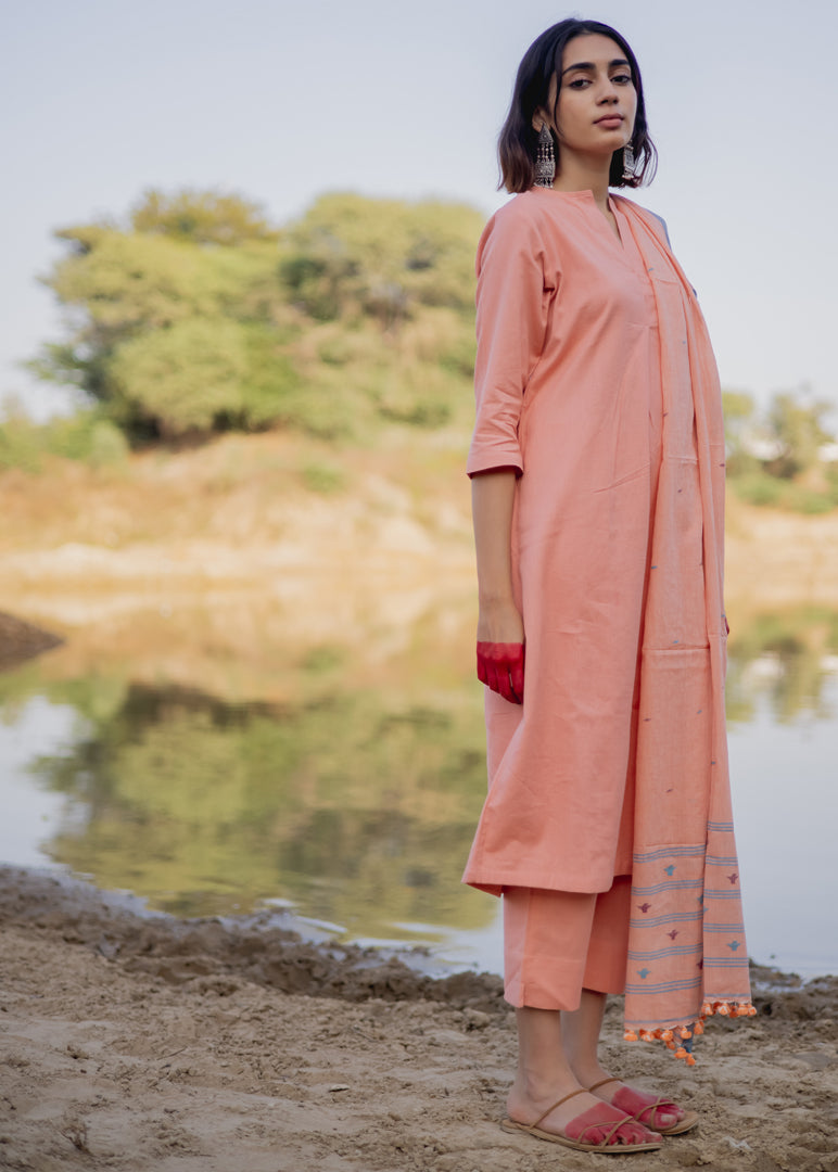 Peach Cotton Kurta Set
