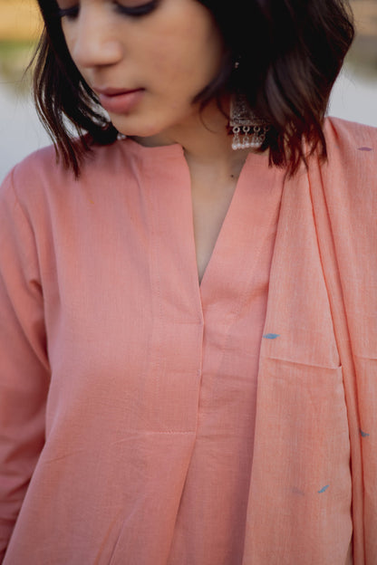 Peach Cotton Kurta Set