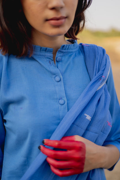 Blue Kurta with Clinched pants