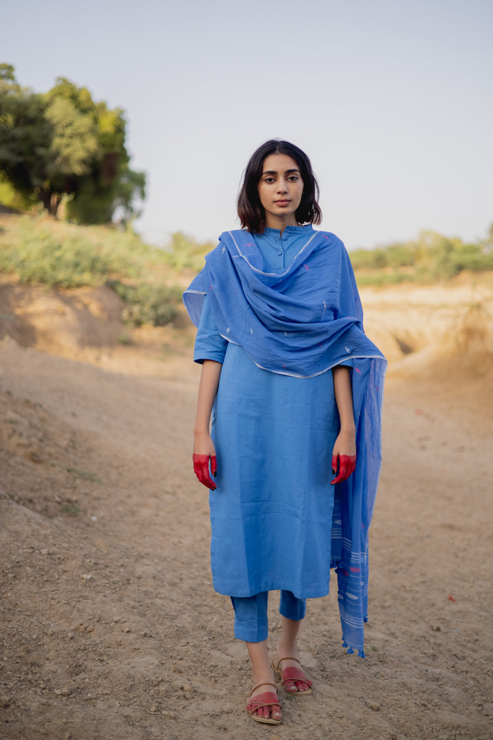 Blue Kurta with Clinched pants