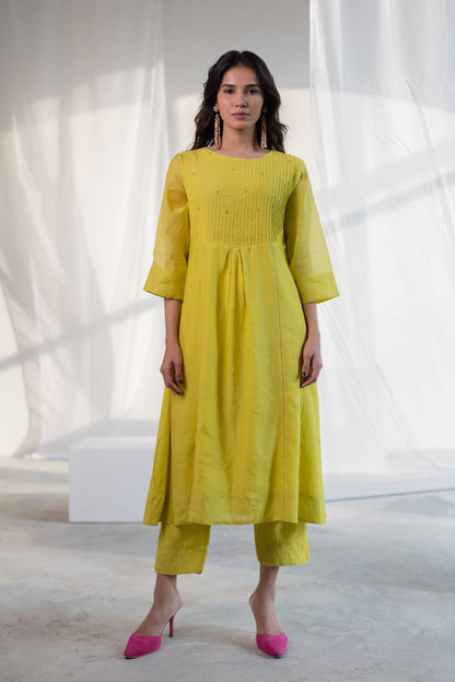 Zesty Lime Kurta Set with Stole