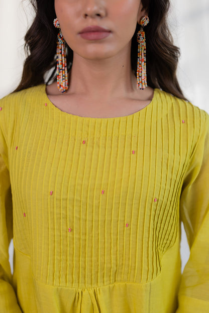 Zesty Lime Kurta Set with Stole