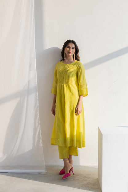 Zesty Lime Kurta Set with Stole