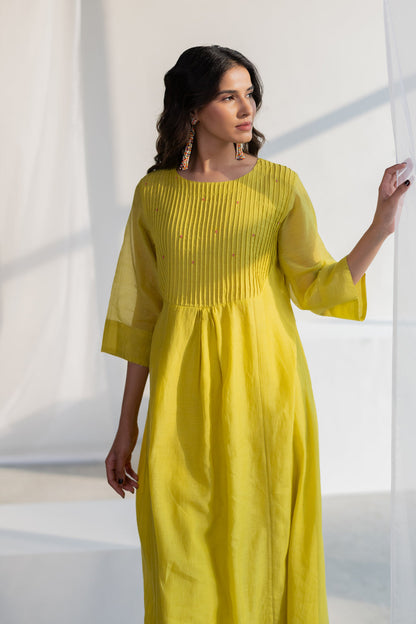 Zesty Lime Kurta Set with Stole