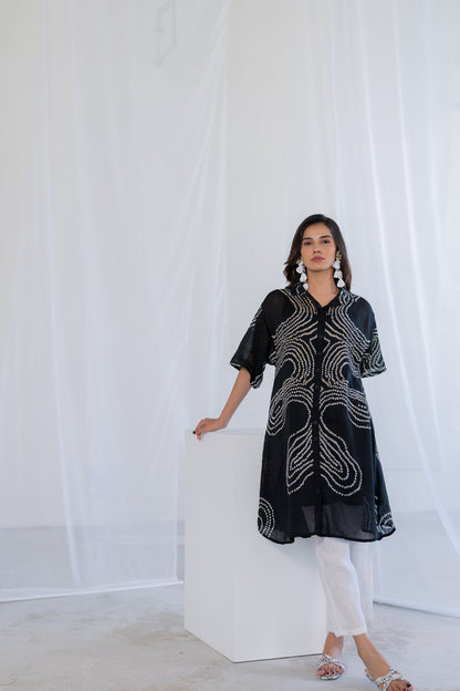 Ink Black Waves Tunic Set