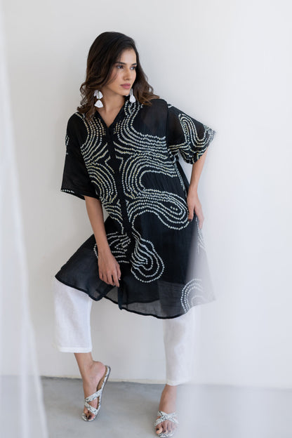 Ink Black Waves Tunic Set
