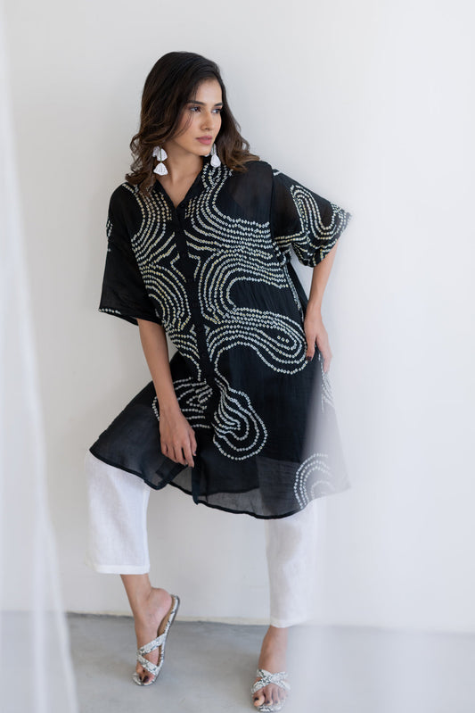 Ink Black Waves Tunic Set