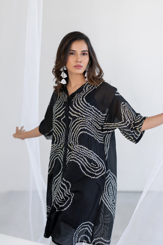 Ink Black Waves Tunic