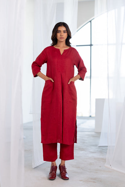 Garnet Adorned Linen Kurta