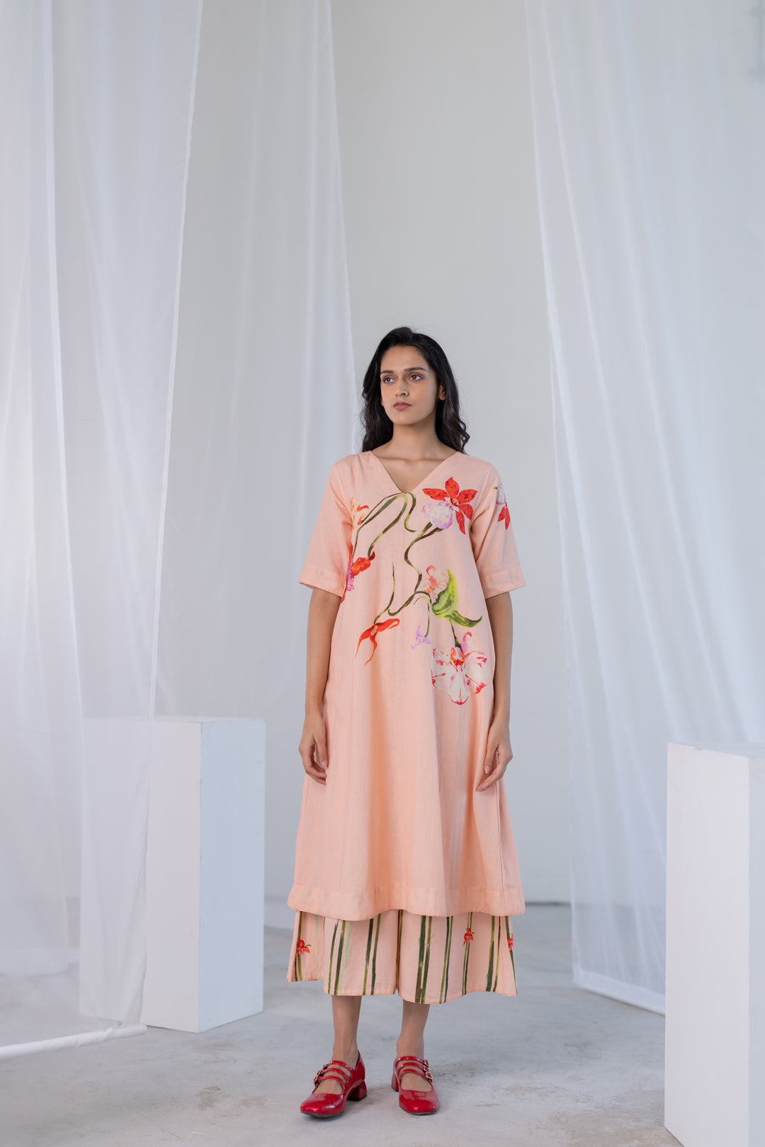 Blush Peach Orchids Kurta