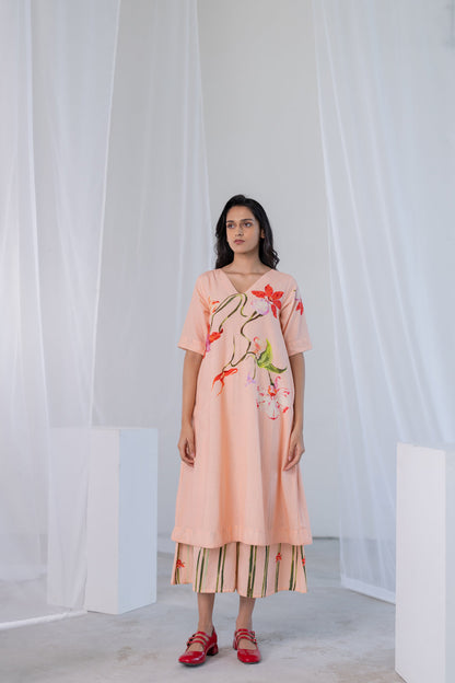 Blush Peach Orchids Kurta
