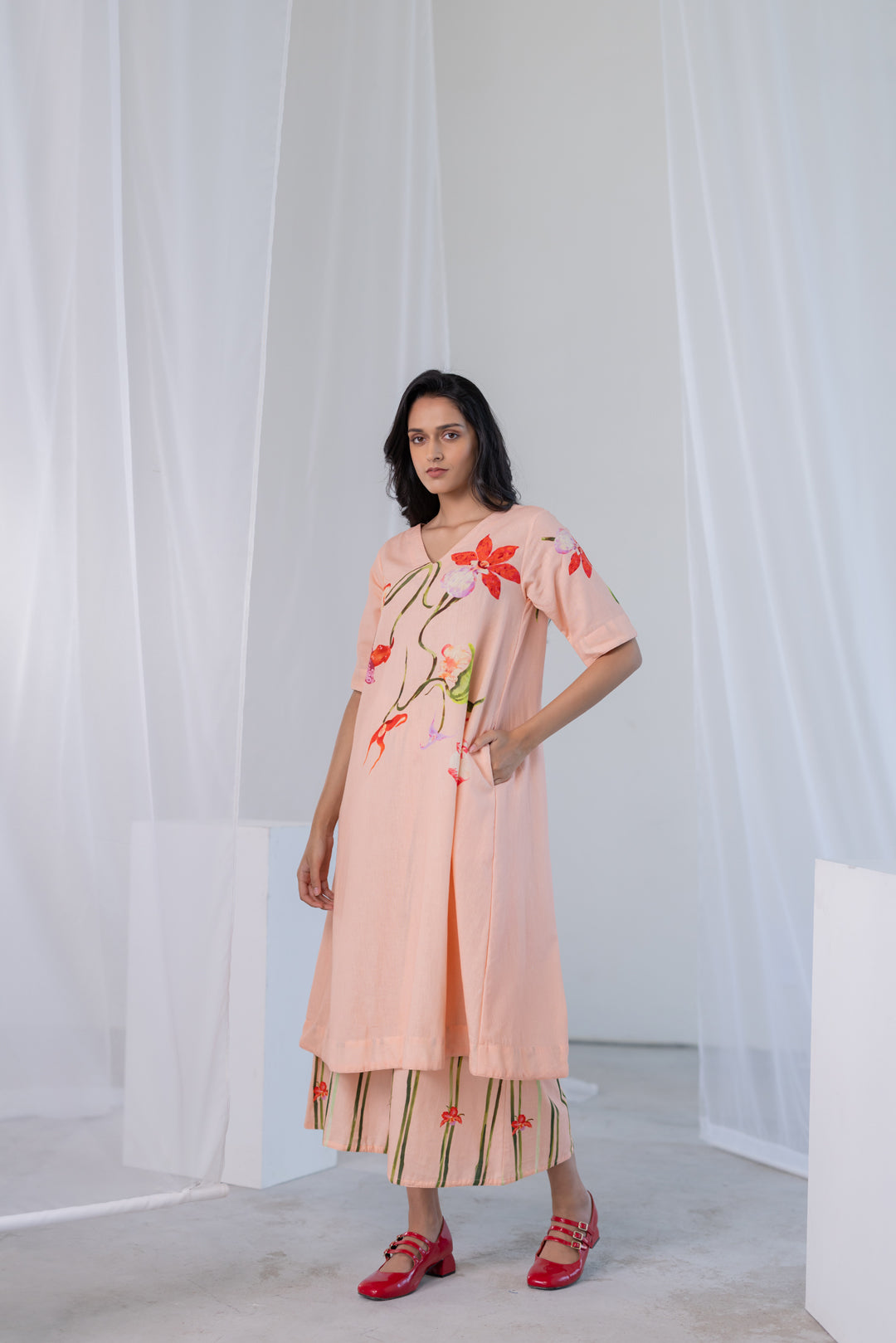 Blush Peach Orchids Kurta