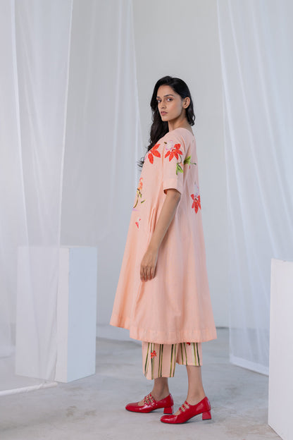 Blush Peach Orchids Kurta