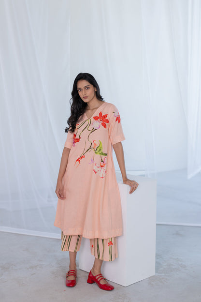 Blush Peach Orchids Kurta