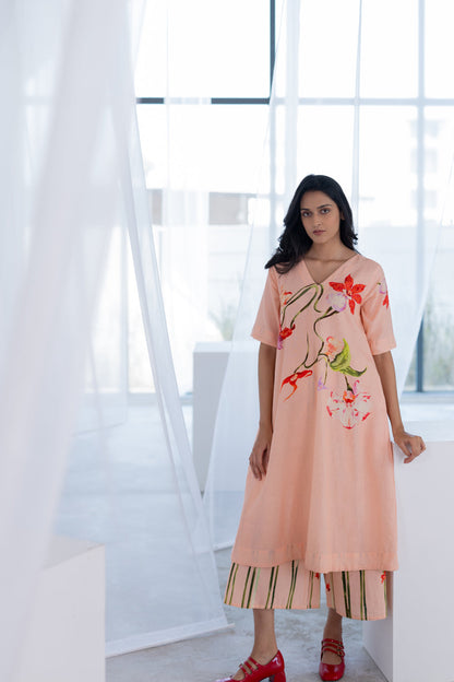 Blush Peach Orchids Kurta