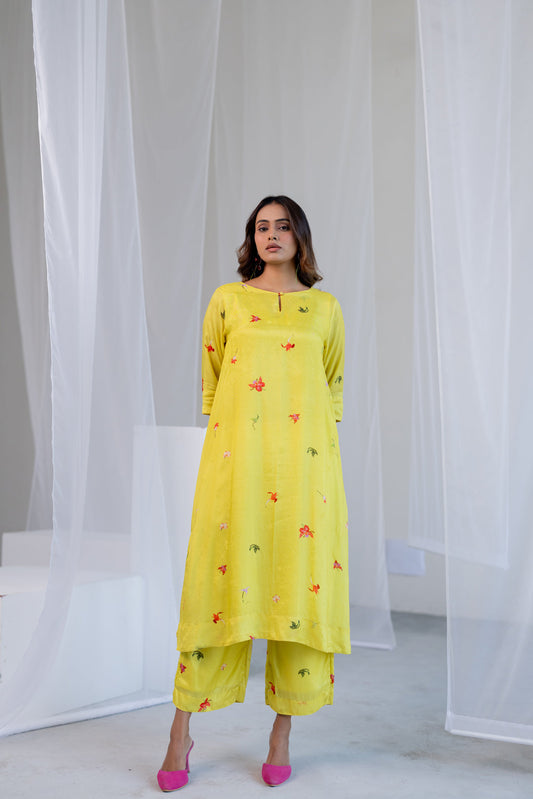 Citrus Flame Kurta Co-ord