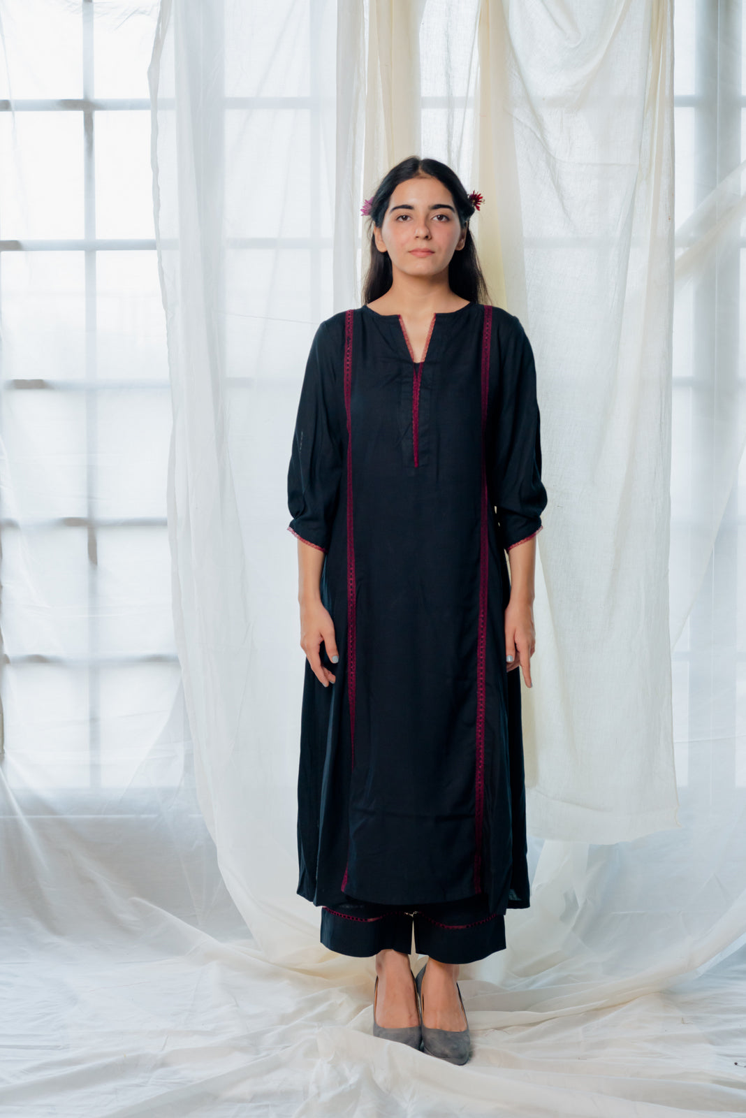 Black and berry kurta set