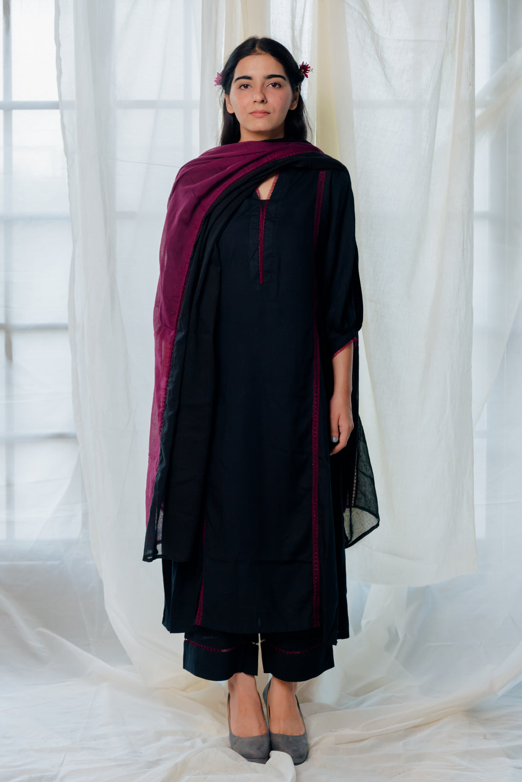 Black and berry kurta set