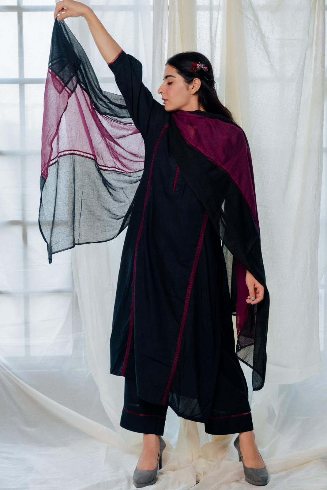 Black and berry kurta set