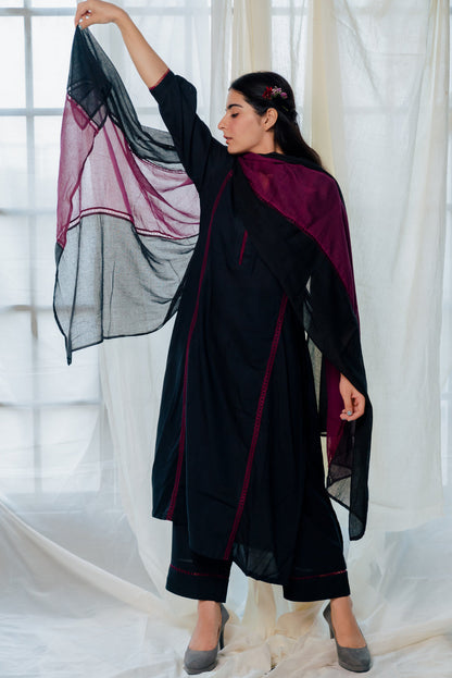 Black and berry kurta set