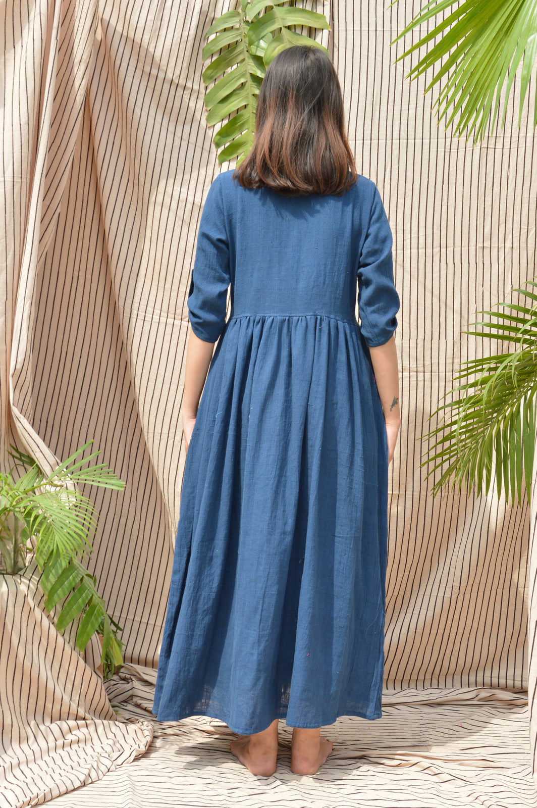 Indigo Shirt Dress with Red Polka